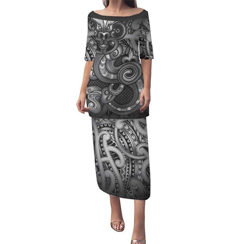 Aotearoa Maori Hei Tiki Family Matching Puletasi and Hawaiian Shirt Kiwikiwi Kowhaiwhai Puhoro Motif
