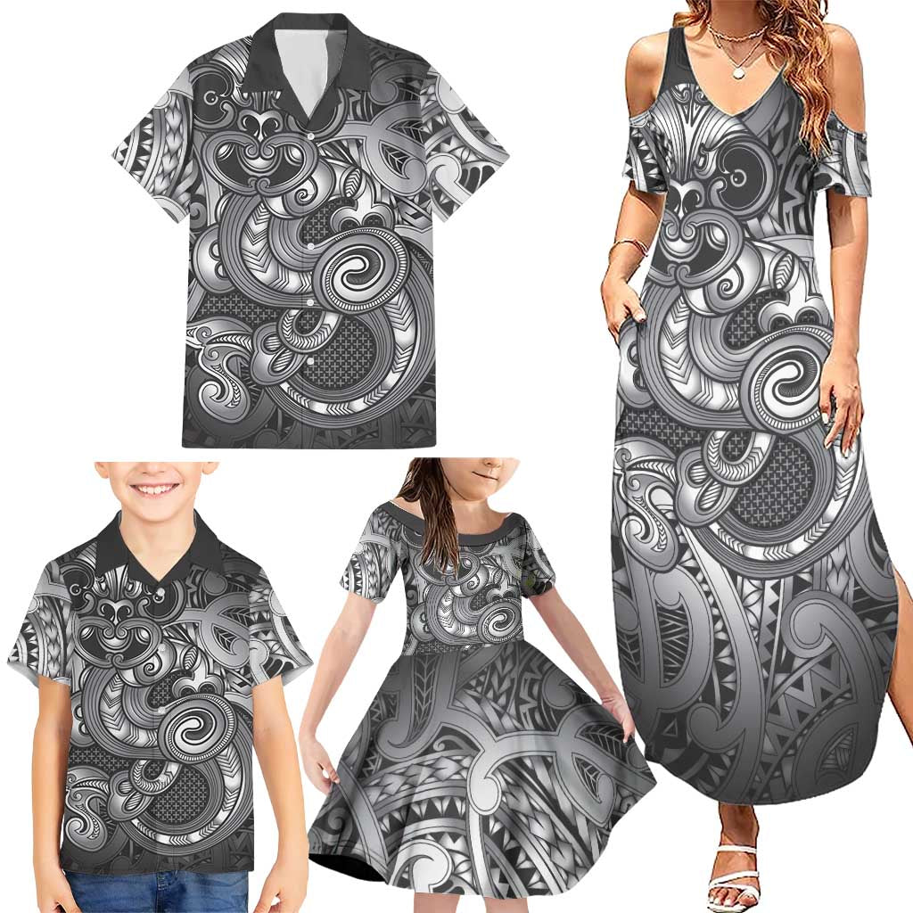 Aotearoa Maori Hei Tiki Family Matching Summer Maxi Dress and Hawaiian Shirt Kiwikiwi Kowhaiwhai Puhoro Motif