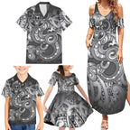Aotearoa Maori Hei Tiki Family Matching Summer Maxi Dress and Hawaiian Shirt Kiwikiwi Kowhaiwhai Puhoro Motif