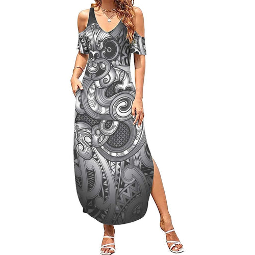 Aotearoa Maori Hei Tiki Family Matching Summer Maxi Dress and Hawaiian Shirt Kiwikiwi Kowhaiwhai Puhoro Motif