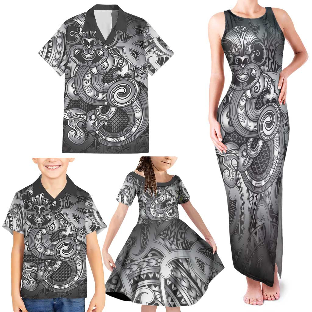 Aotearoa Maori Hei Tiki Family Matching Tank Maxi Dress and Hawaiian Shirt Kiwikiwi Kowhaiwhai Puhoro Motif