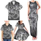 Aotearoa Maori Hei Tiki Family Matching Tank Maxi Dress and Hawaiian Shirt Kiwikiwi Kowhaiwhai Puhoro Motif