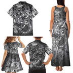 Aotearoa Maori Hei Tiki Family Matching Tank Maxi Dress and Hawaiian Shirt Kiwikiwi Kowhaiwhai Puhoro Motif