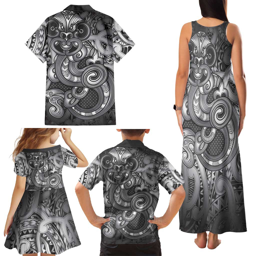 Aotearoa Maori Hei Tiki Family Matching Tank Maxi Dress and Hawaiian Shirt Kiwikiwi Kowhaiwhai Puhoro Motif
