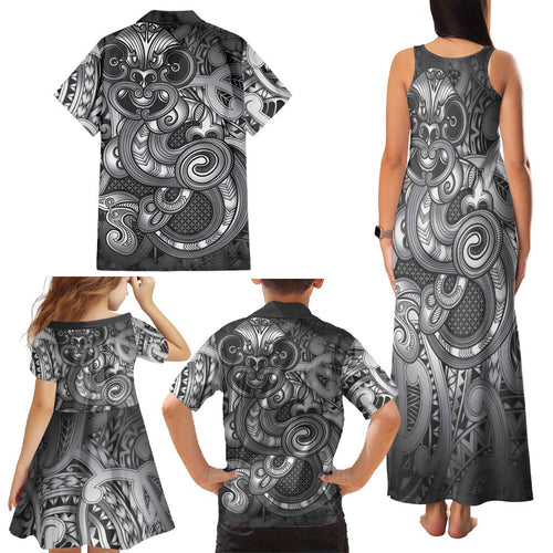 Aotearoa Maori Hei Tiki Family Matching Tank Maxi Dress and Hawaiian Shirt Kiwikiwi Kowhaiwhai Puhoro Motif