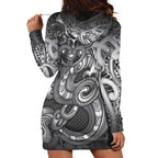 Aotearoa Maori Hei Tiki Hoodie Dress Kiwikiwi Kowhaiwhai Puhoro Motif