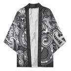 Aotearoa Maori Hei Tiki Kimono Kiwikiwi Kowhaiwhai Puhoro Motif