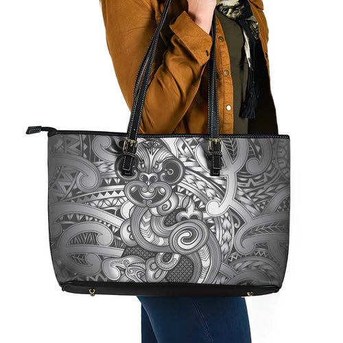 Aotearoa Maori Hei Tiki Leather Tote Bag Kiwikiwi Kowhaiwhai Puhoro Motif