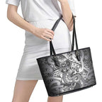 Aotearoa Maori Hei Tiki Leather Tote Bag Kiwikiwi Kowhaiwhai Puhoro Motif