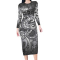 Aotearoa Maori Hei Tiki Long Sleeve Bodycon Dress Kiwikiwi Kowhaiwhai Puhoro Motif