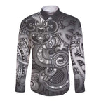 Aotearoa Maori Hei Tiki Long Sleeve Button Shirt Kiwikiwi Kowhaiwhai Puhoro Motif