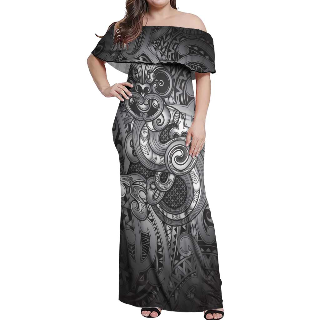Aotearoa Maori Hei Tiki Off Shoulder Maxi Dress Kiwikiwi Kowhaiwhai Puhoro Motif
