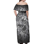 Aotearoa Maori Hei Tiki Off Shoulder Maxi Dress Kiwikiwi Kowhaiwhai Puhoro Motif