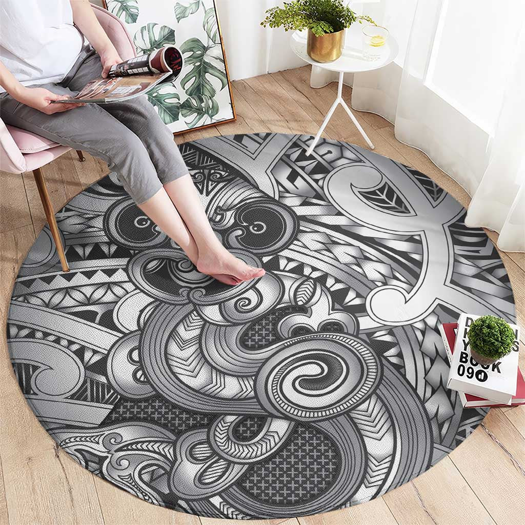 Aotearoa Maori Hei Tiki Round Carpet Kiwikiwi Kowhaiwhai Puhoro Motif