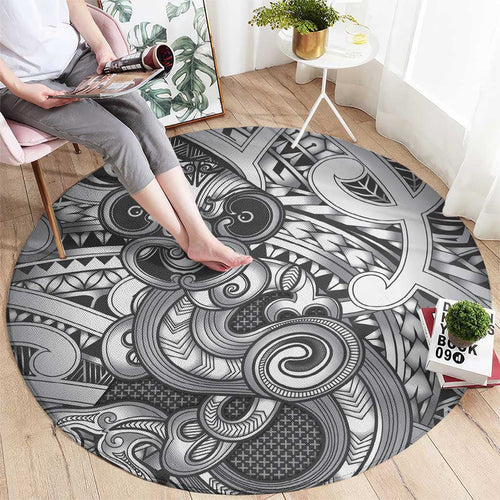Aotearoa Maori Hei Tiki Round Carpet Kiwikiwi Kowhaiwhai Puhoro Motif