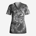 Aotearoa Maori Hei Tiki Scrub Top Kiwikiwi Kowhaiwhai Puhoro Motif