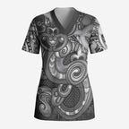 Aotearoa Maori Hei Tiki Scrub Top Kiwikiwi Kowhaiwhai Puhoro Motif