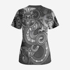 Aotearoa Maori Hei Tiki Scrub Top Kiwikiwi Kowhaiwhai Puhoro Motif