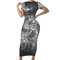 Aotearoa Maori Hei Tiki Short Sleeve Bodycon Dress Kiwikiwi Kowhaiwhai Puhoro Motif