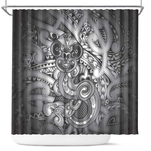 Aotearoa Maori Hei Tiki Shower Curtain Kiwikiwi Kowhaiwhai Puhoro Motif