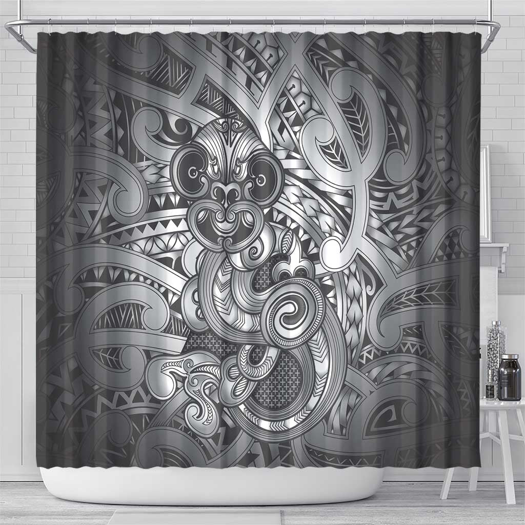 Aotearoa Maori Hei Tiki Shower Curtain Kiwikiwi Kowhaiwhai Puhoro Motif