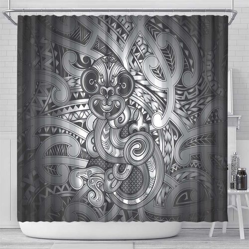 Aotearoa Maori Hei Tiki Shower Curtain Kiwikiwi Kowhaiwhai Puhoro Motif
