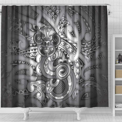 Aotearoa Maori Hei Tiki Shower Curtain Kiwikiwi Kowhaiwhai Puhoro Motif