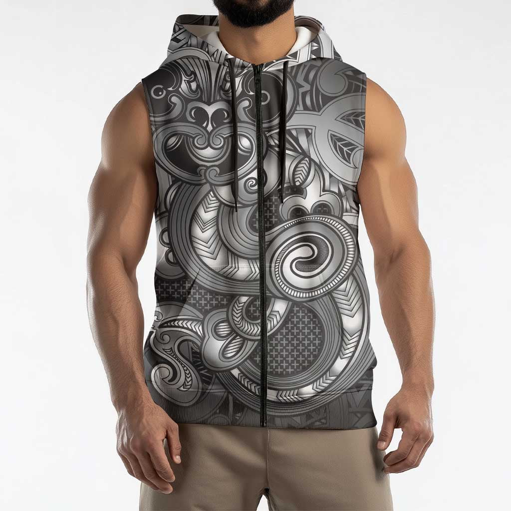 Aotearoa Maori Hei Tiki Sleeveless Zip Hoodie Kiwikiwi Kowhaiwhai Puhoro Motif