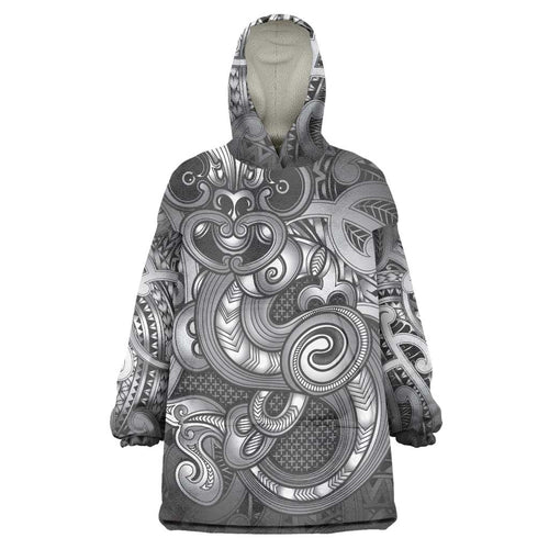 Aotearoa Maori Hei Tiki Wearable Blanket Hoodie Kiwikiwi Kowhaiwhai Puhoro Motif