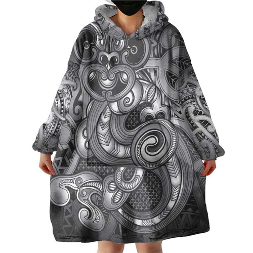 Aotearoa Maori Hei Tiki Wearable Blanket Hoodie Kiwikiwi Kowhaiwhai Puhoro Motif