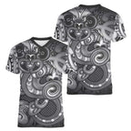 Aotearoa Maori Hei Tiki Women V-Neck T-Shirt Kiwikiwi Kowhaiwhai Puhoro Motif