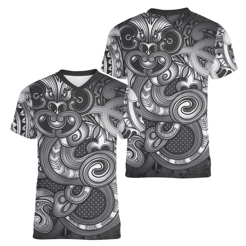 Aotearoa Maori Hei Tiki Women V-Neck T-Shirt Kiwikiwi Kowhaiwhai Puhoro Motif