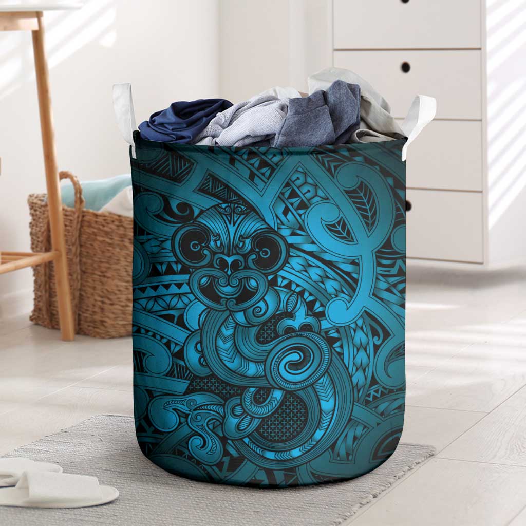 Aotearoa Maori Hei Tiki Laundry Basket Kikorangi Kowhaiwhai Puhoro Motif