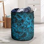 Aotearoa Maori Hei Tiki Laundry Basket Kikorangi Kowhaiwhai Puhoro Motif