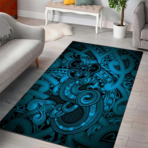 Aotearoa Maori Hei Tiki Area Rug Kikorangi Kowhaiwhai Puhoro Motif
