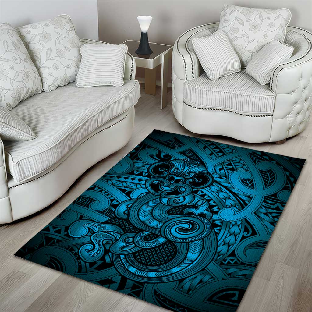 Aotearoa Maori Hei Tiki Area Rug Kikorangi Kowhaiwhai Puhoro Motif