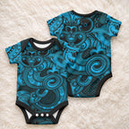Aotearoa Maori Hei Tiki Baby Onesie Kikorangi Kowhaiwhai Puhoro Motif