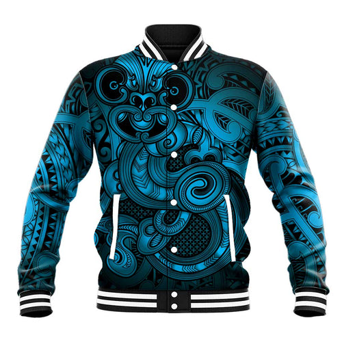 Aotearoa Maori Hei Tiki Baseball Jacket Kikorangi Kowhaiwhai Puhoro Motif