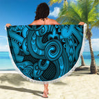 Aotearoa Maori Hei Tiki Beach Blanket Kikorangi Kowhaiwhai Puhoro Motif