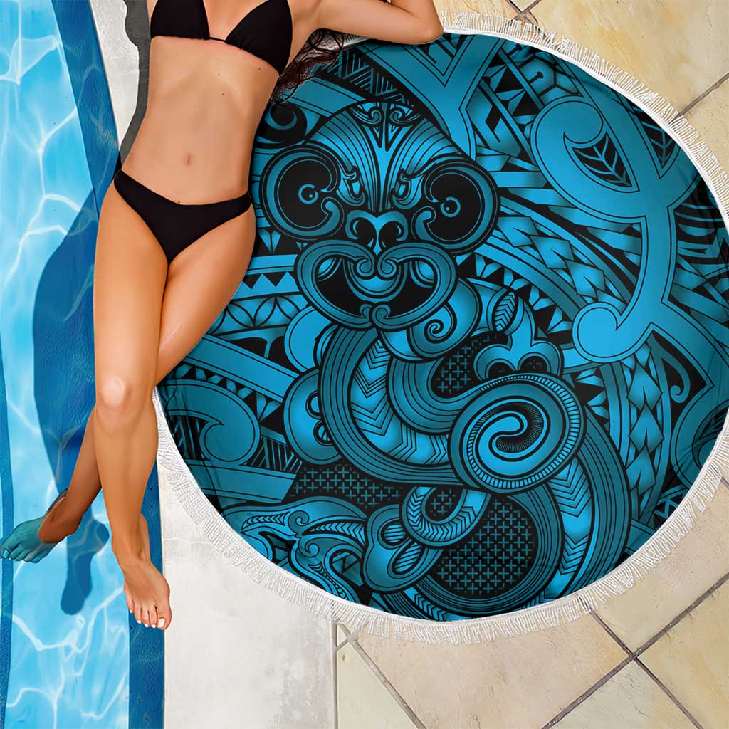 Aotearoa Maori Hei Tiki Beach Blanket Kikorangi Kowhaiwhai Puhoro Motif