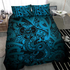 Aotearoa Maori Hei Tiki Bedding Set Kikorangi Kowhaiwhai Puhoro Motif