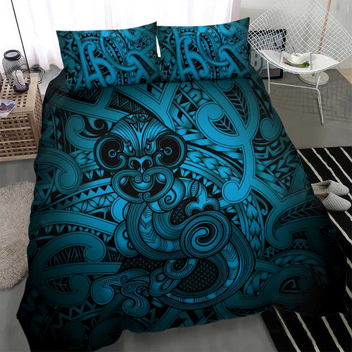 Aotearoa Maori Hei Tiki Bedding Set Kikorangi Kowhaiwhai Puhoro Motif