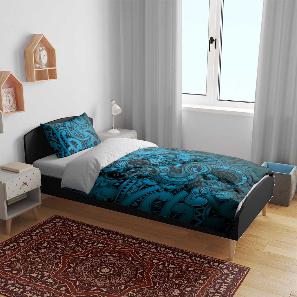 Aotearoa Maori Hei Tiki Bedding Set Kikorangi Kowhaiwhai Puhoro Motif