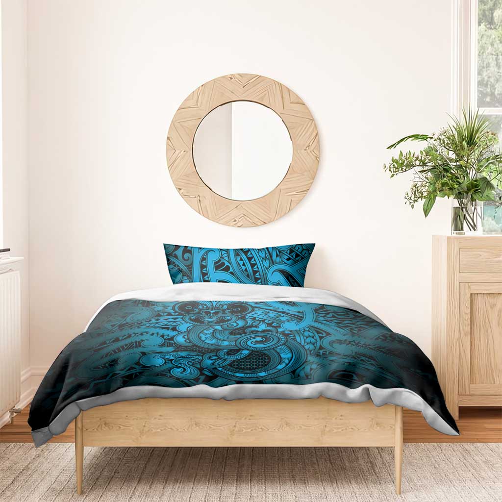 Aotearoa Maori Hei Tiki Bedding Set Kikorangi Kowhaiwhai Puhoro Motif