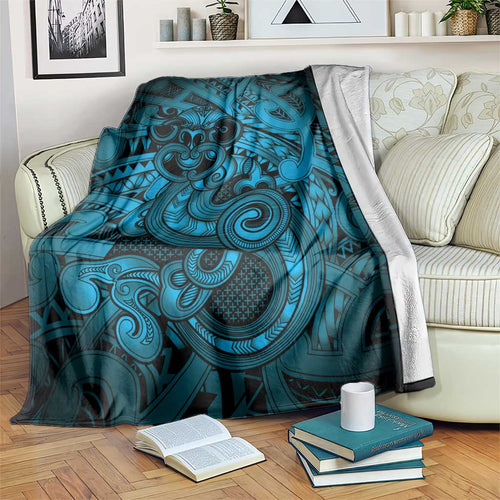 Aotearoa Maori Hei Tiki Blanket Kikorangi Kowhaiwhai Puhoro Motif