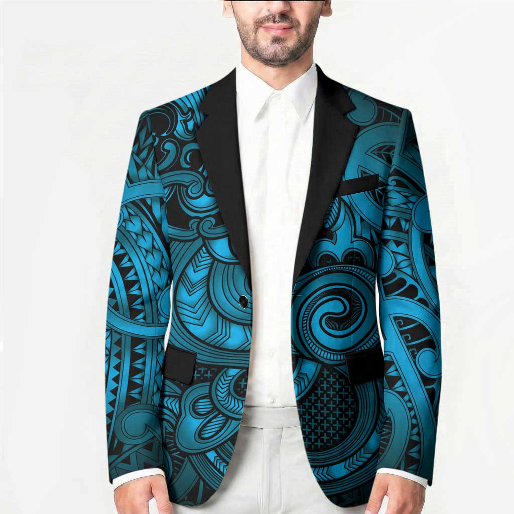 Aotearoa Maori Hei Tiki Blazer Kikorangi Kowhaiwhai Puhoro Motif