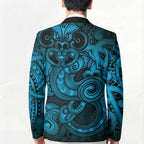 Aotearoa Maori Hei Tiki Blazer Kikorangi Kowhaiwhai Puhoro Motif