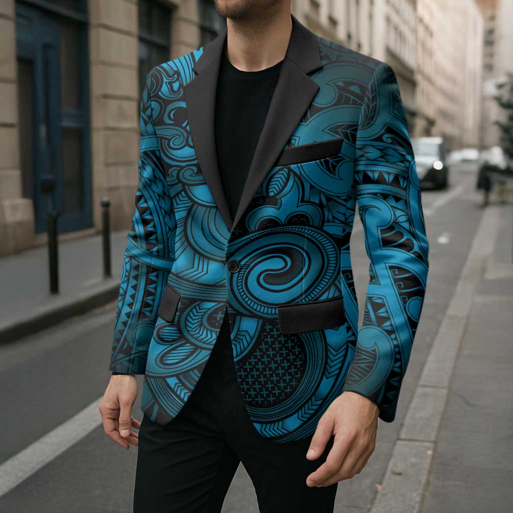 Aotearoa Maori Hei Tiki Blazer Kikorangi Kowhaiwhai Puhoro Motif