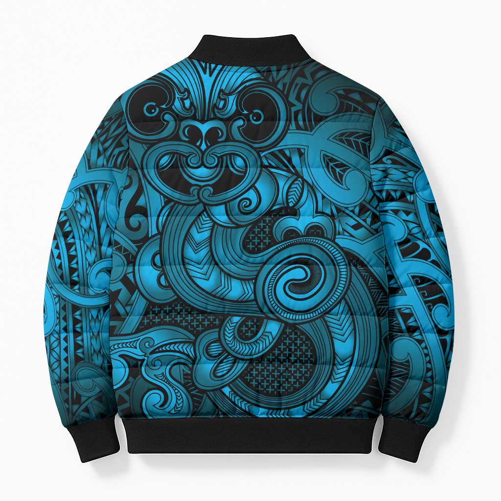 Aotearoa Maori Hei Tiki Bomber Puffer Jacket Kikorangi Kowhaiwhai Puhoro Motif