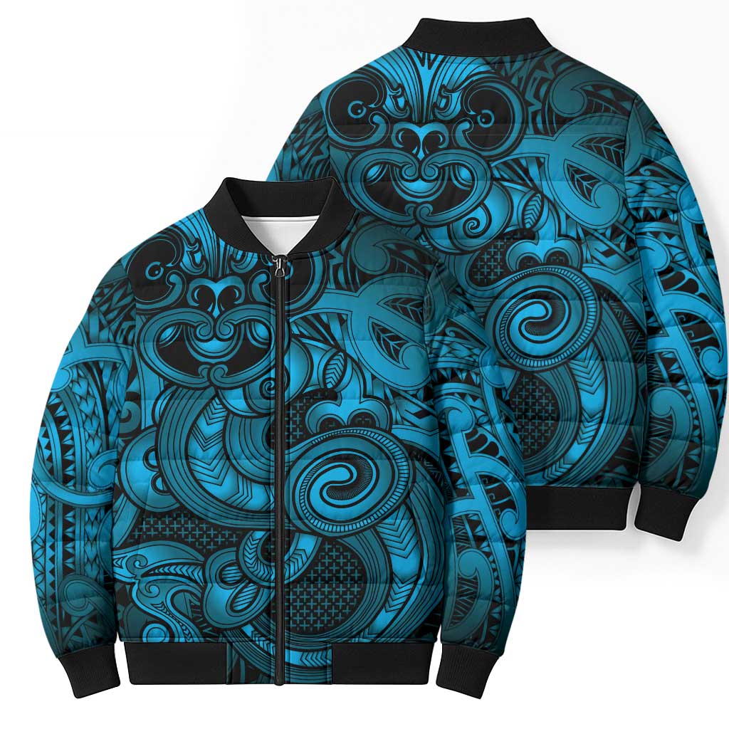 Aotearoa Maori Hei Tiki Bomber Puffer Jacket Kikorangi Kowhaiwhai Puhoro Motif